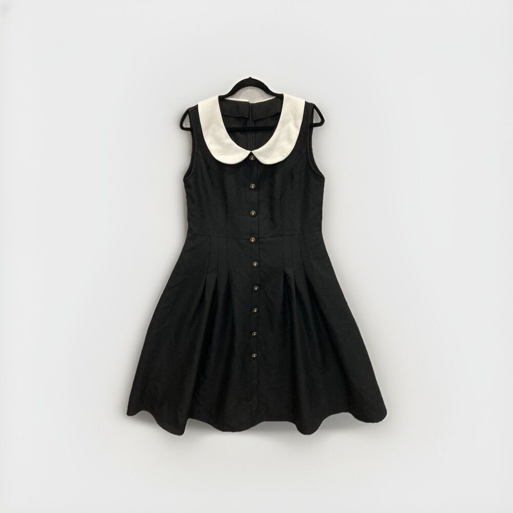 Cider Black Midi Dress with White Peter Pan Collar